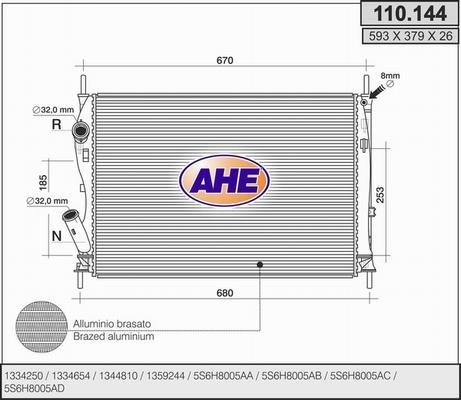 AHE 110.144 - Radiatore, Raffreddamento motore www.autoricambit.com