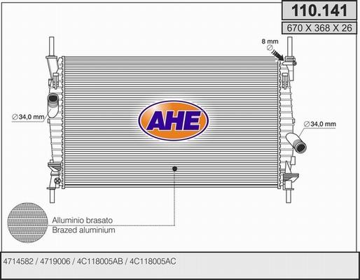 AHE 110.141 - Radiatore, Raffreddamento motore www.autoricambit.com