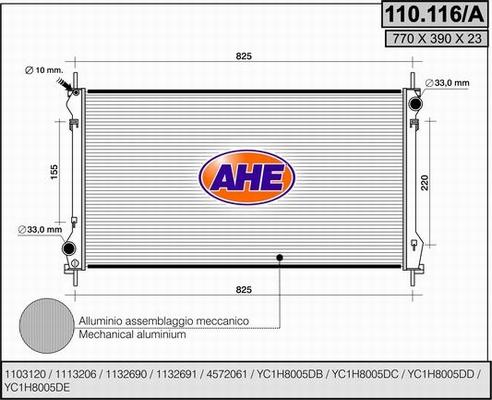 AHE 110.116/A - Radiatore, Raffreddamento motore www.autoricambit.com