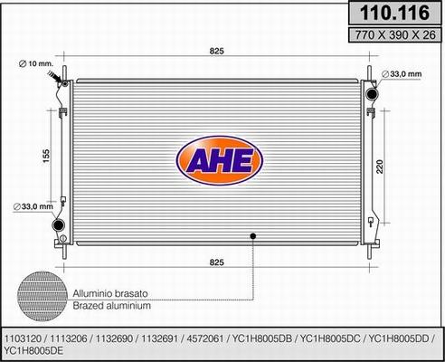 AHE 110.116 - Radiatore, Raffreddamento motore www.autoricambit.com