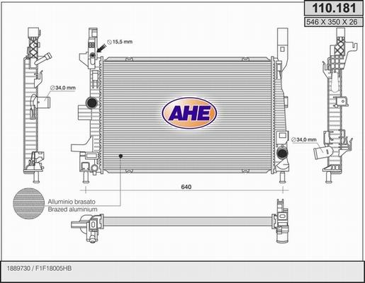 AHE 110.181 - Radiatore, Raffreddamento motore www.autoricambit.com