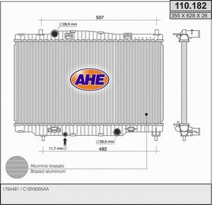 AHE 110.182 - Radiatore, Raffreddamento motore www.autoricambit.com