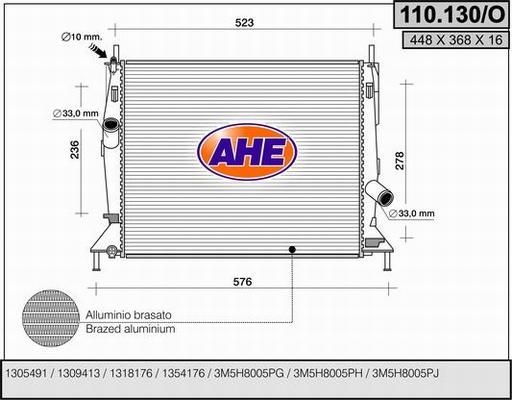 AHE 110.130/O - Radiatore, Raffreddamento motore www.autoricambit.com