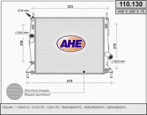 AHE 110.130 - Radiatore, Raffreddamento motore www.autoricambit.com