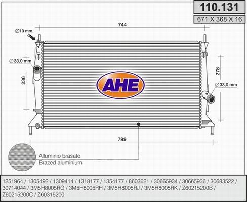 AHE 110.131 - Radiatore, Raffreddamento motore www.autoricambit.com