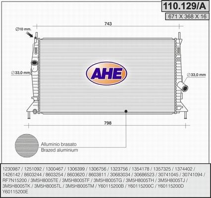 AHE 110.129/A - Radiatore, Raffreddamento motore www.autoricambit.com