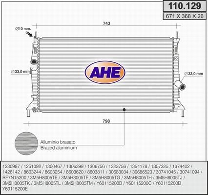 AHE 110.129 - Radiatore, Raffreddamento motore www.autoricambit.com