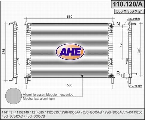 AHE 110.120/A - Radiatore, Raffreddamento motore www.autoricambit.com