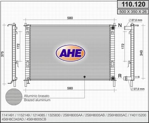 AHE 110.120 - Radiatore, Raffreddamento motore www.autoricambit.com