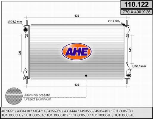 AHE 110.122 - Radiatore, Raffreddamento motore www.autoricambit.com