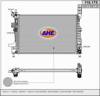 AHE 110.175 - Radiatore, Raffreddamento motore www.autoricambit.com