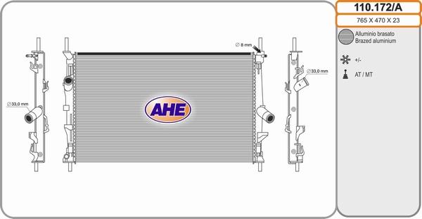 AHE 110.172/A - Radiatore, Raffreddamento motore www.autoricambit.com