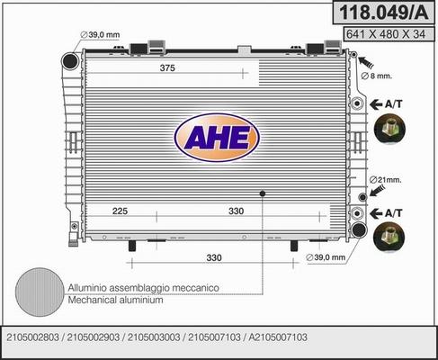 AHE 118.049/A - Radiatore, Raffreddamento motore www.autoricambit.com