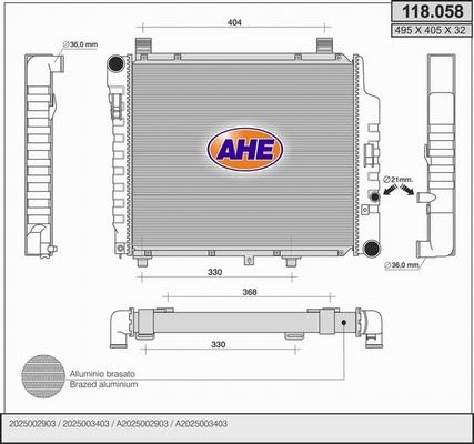 AHE 118.058 - Radiatore, Raffreddamento motore www.autoricambit.com