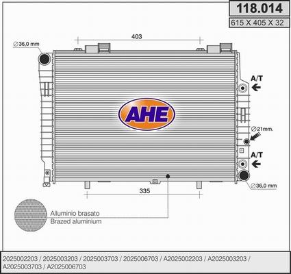 AHE 118.014 - Radiatore, Raffreddamento motore www.autoricambit.com