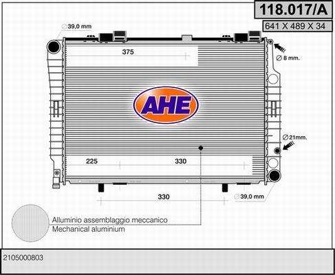 AHE 118.017/A - Radiatore, Raffreddamento motore www.autoricambit.com