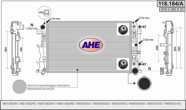 AHE 118.184/A - Radiatore, Raffreddamento motore www.autoricambit.com