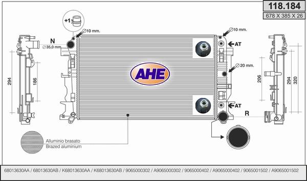 AHE 118.184 - Radiatore, Raffreddamento motore www.autoricambit.com