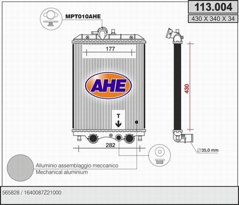 AHE 113.004 - Radiatore, Raffreddamento motore www.autoricambit.com