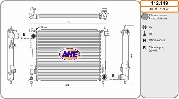 AHE 112.149 - Radiatore, Raffreddamento motore www.autoricambit.com