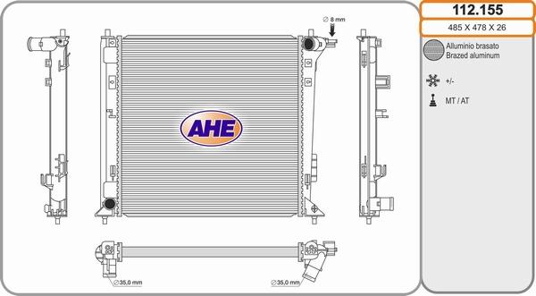 AHE 112.155 - Radiatore, Raffreddamento motore www.autoricambit.com