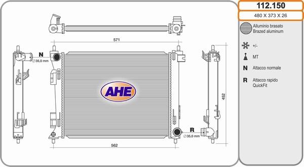 AHE 112.150 - Radiatore, Raffreddamento motore www.autoricambit.com