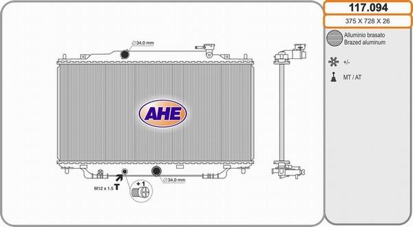 AHE 117.094 - Radiatore, Raffreddamento motore www.autoricambit.com