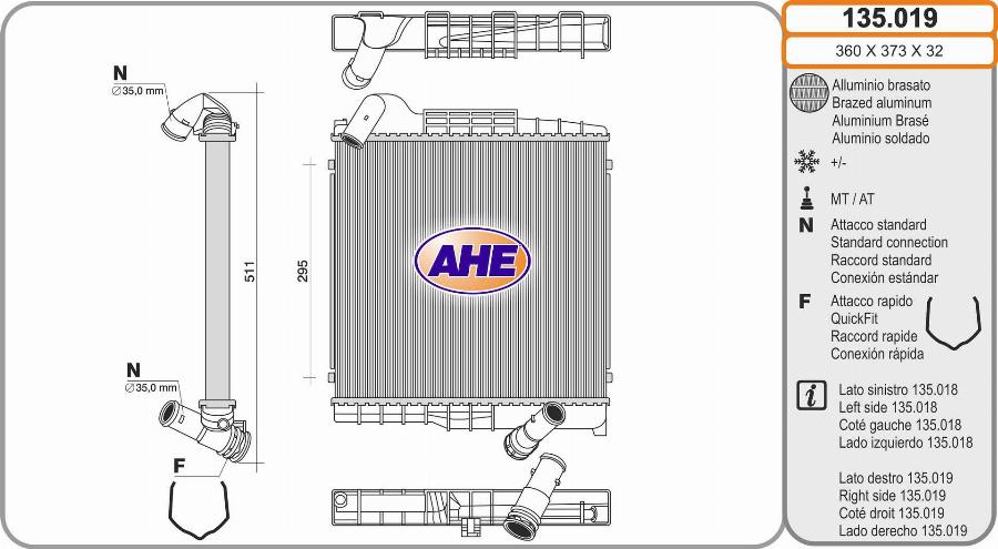 AHE 135.019 - Radiatore, Raffreddamento motore www.autoricambit.com