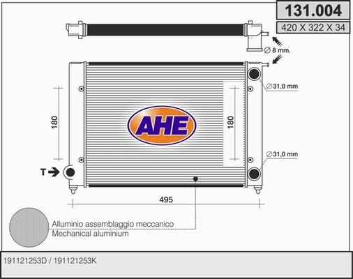 AHE 131.004 - Radiatore, Raffreddamento motore www.autoricambit.com