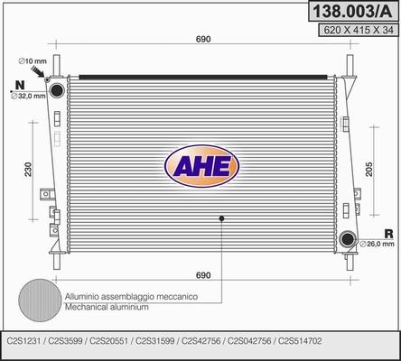 AHE 138.003/A - Radiatore, Raffreddamento motore www.autoricambit.com