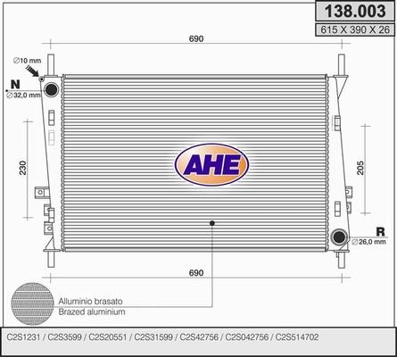 AHE 138.003 - Radiatore, Raffreddamento motore www.autoricambit.com