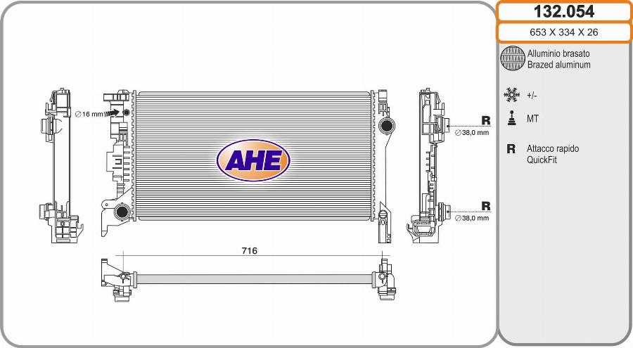 AHE 132.054 - Radiatore, Raffreddamento motore www.autoricambit.com