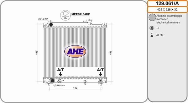 AHE 129.061/A - Radiatore, Raffreddamento motore www.autoricambit.com