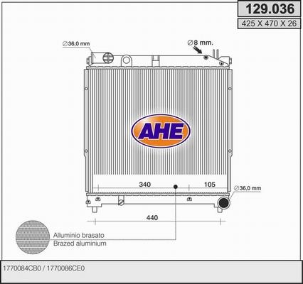 AHE 129.036 - Radiatore, Raffreddamento motore www.autoricambit.com