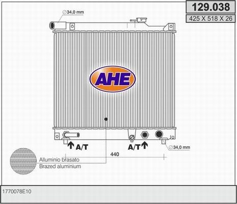 AHE 129.038 - Radiatore, Raffreddamento motore www.autoricambit.com