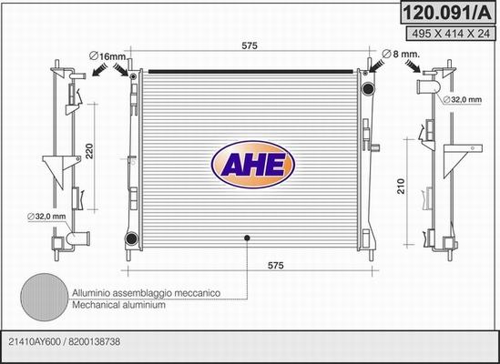 AHE 120.091/A - Radiatore, Raffreddamento motore www.autoricambit.com