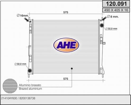 AHE 120.091 - Radiatore, Raffreddamento motore www.autoricambit.com