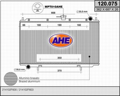 AHE 120.075 - Radiatore, Raffreddamento motore www.autoricambit.com