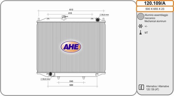 AHE 120.109/A - Radiatore, Raffreddamento motore www.autoricambit.com