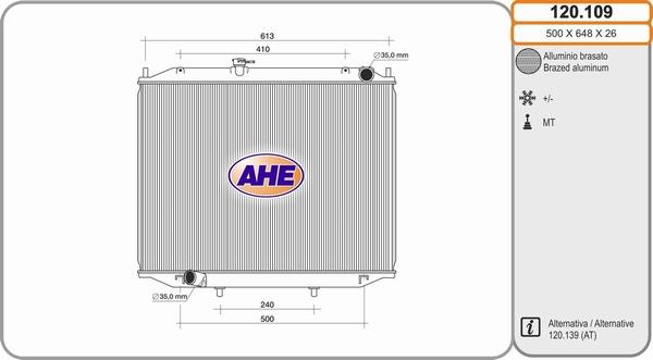 AHE 120.109 - Radiatore, Raffreddamento motore www.autoricambit.com