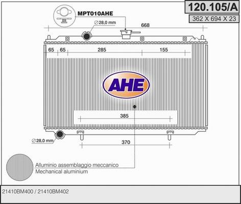 AHE 120.105/A - Radiatore, Raffreddamento motore www.autoricambit.com