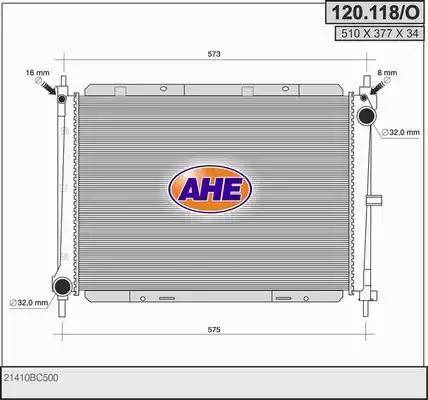 AHE 120.118/O - Radiatore, Raffreddamento motore www.autoricambit.com