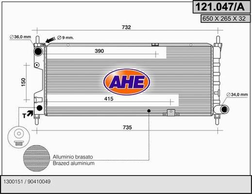 AHE 121.047/A - Radiatore, Raffreddamento motore www.autoricambit.com