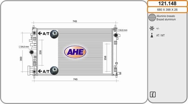 AHE 121.148 - Radiatore, Raffreddamento motore www.autoricambit.com