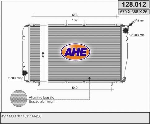 AHE 128.012 - Radiatore, Raffreddamento motore www.autoricambit.com