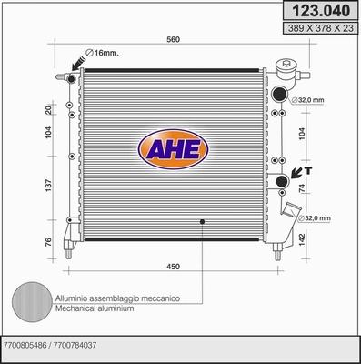 AHE 123.040 - Radiatore, Raffreddamento motore www.autoricambit.com