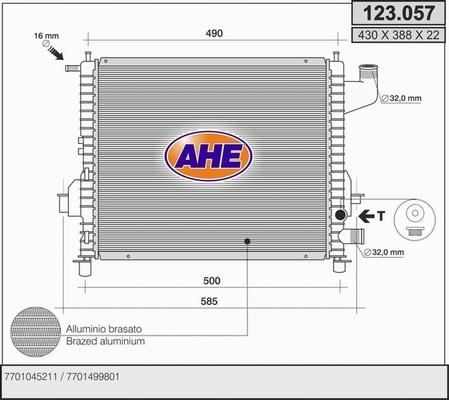 AHE 123.057 - Radiatore, Raffreddamento motore www.autoricambit.com