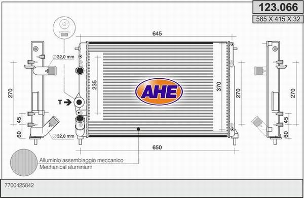 AHE 123.066 - Radiatore, Raffreddamento motore www.autoricambit.com