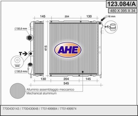 AHE 123.084/A - Radiatore, Raffreddamento motore www.autoricambit.com