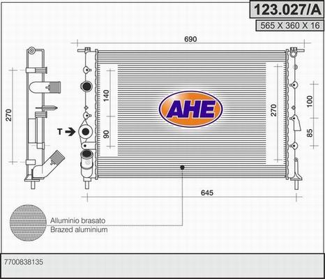 AHE 123.027/A - Radiatore, Raffreddamento motore www.autoricambit.com